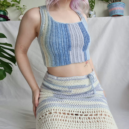 Scrappy Blue Crochet Scoop Neck Top