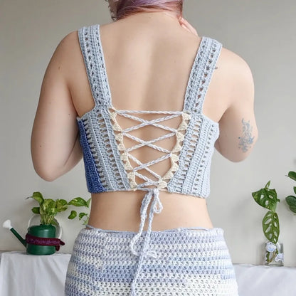 Scrappy Blue Crochet Scoop Neck Top